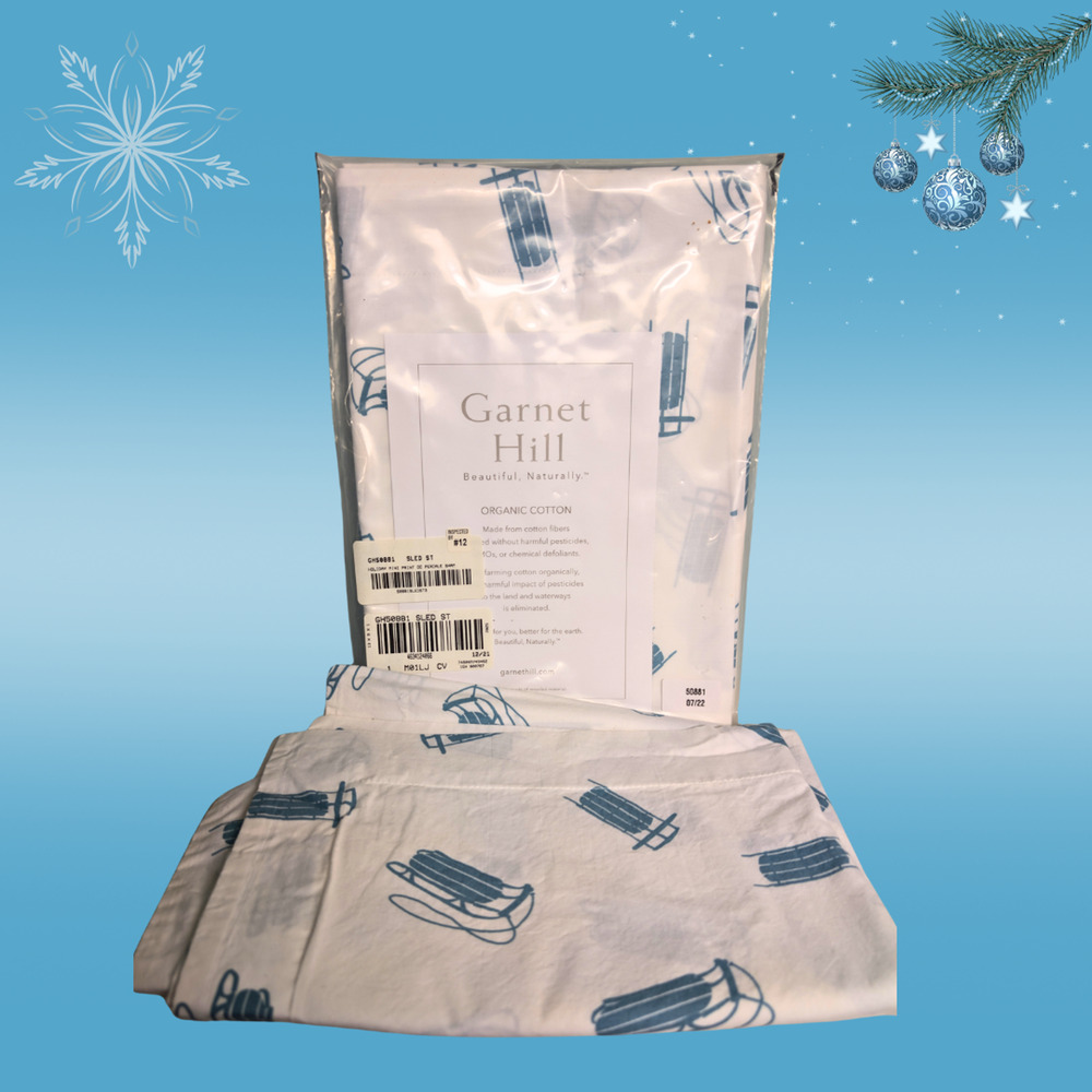 Garnet Hill Standard Size Pillow Shams White Winter Blue Sleds - Set of 2